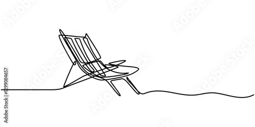 Vacation Single Line Icon, Beach chair continuous one line drawing, single line art element, minimalist sketch line vector illustration, summer travel holiday concept, One continuous single drawing.