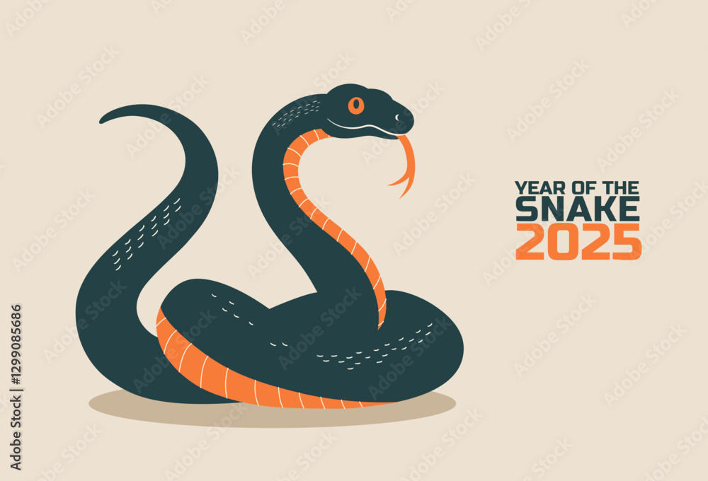 Fototapeta premium Cartoon Snake Vector Illustration. Cheerful black snake with its tongue sticking out. The friendly reptile is depicted in a simple and colorful style, making it perfect for children's books