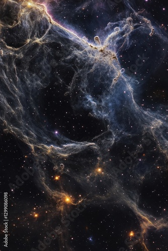 cosmic string stretching across space, the string's intricate knotwork gleams against the velvet darkness interspersed with multicolored nebulae and distant stellar objects photo