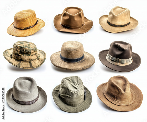 Wallpaper Mural Collection of safari hats isolated on a white background Torontodigital.ca
