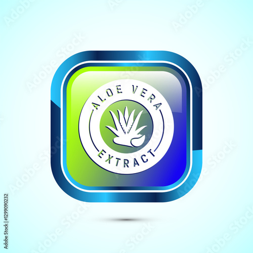 Aloe vera extract icon design illustration. Aloe vera badge label for product packaging, Glossy square button design