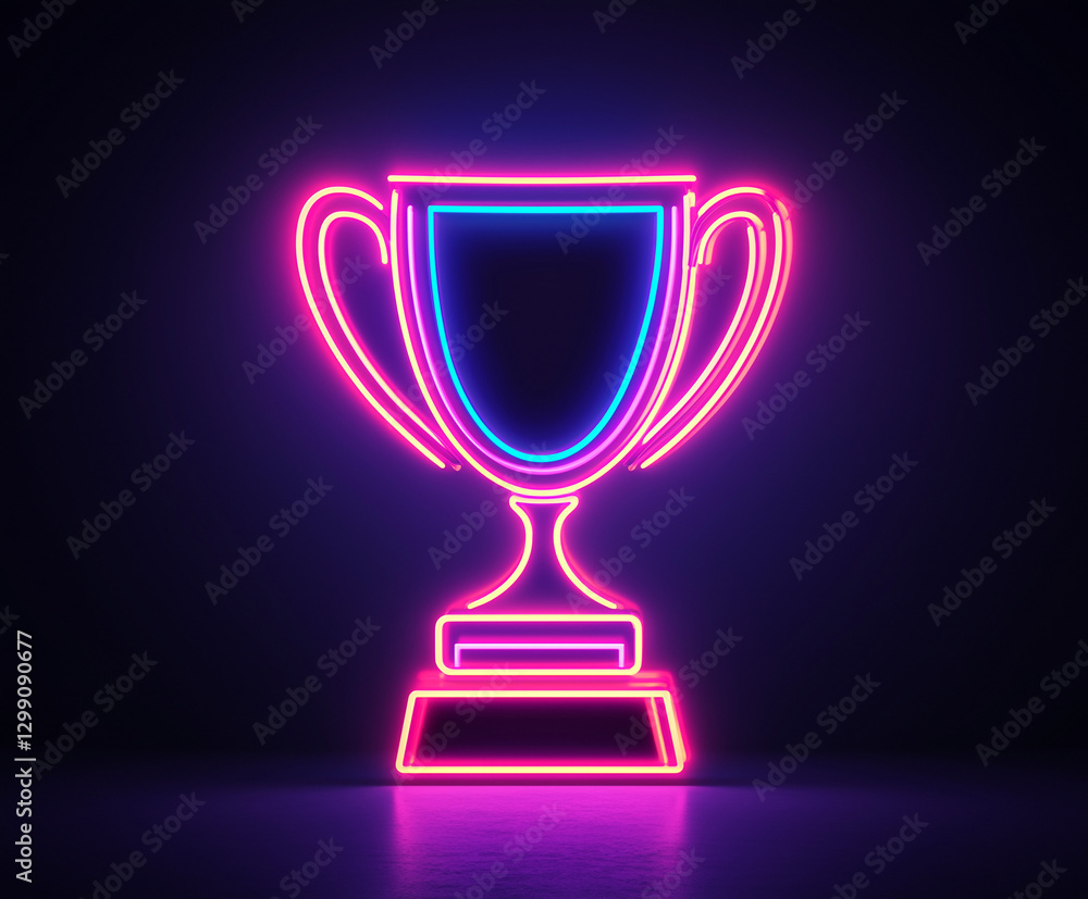 Glowing neon sign of a trophy against a solid color background Glowing neon sign of a trophy against a solid color background