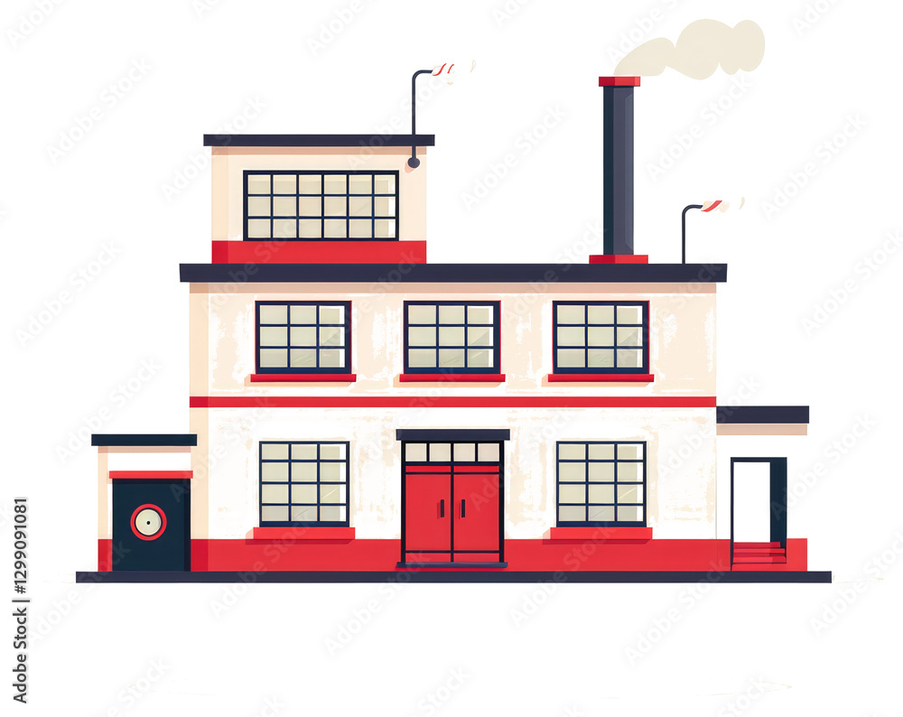 Fototapeta premium A colorful cartoon illustration of a modern industrial factory building