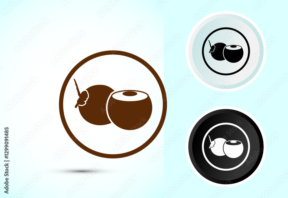 Coconut fruit icon design illustration, Organic fruit icon sign for apps and websites, Color black and white Coconut fruit icon design illustration, Organic fruit icon sign for apps and websites, Color black and white