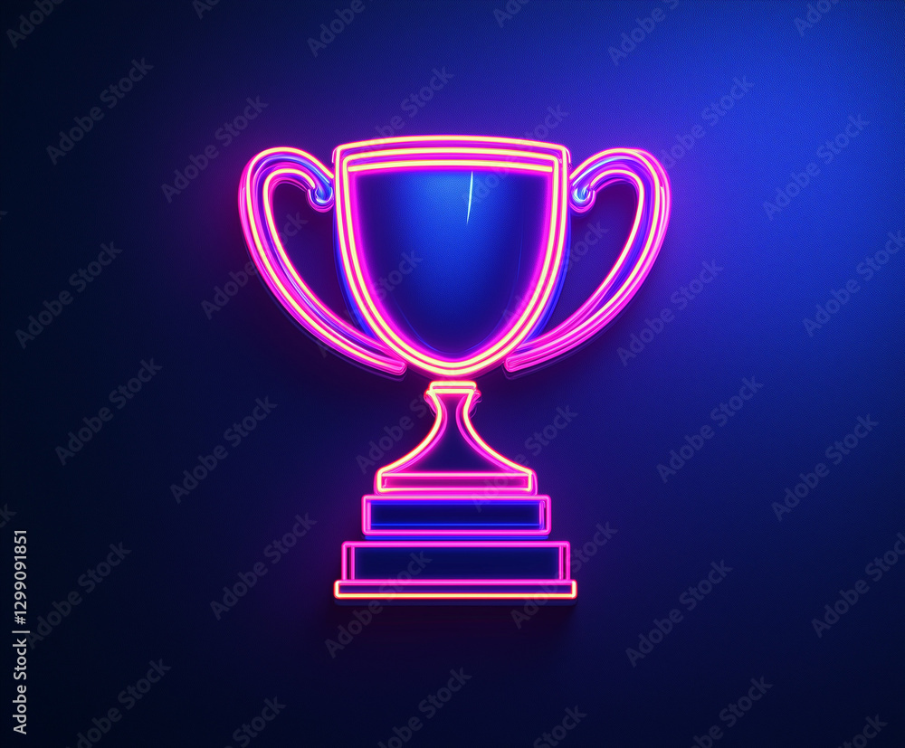 Neon glowing trophy icon against a dark solid color background Neon glowing trophy icon against a dark solid color background