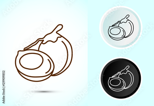 Coconut fruit icon design illustration, Organic fruit icon sign for apps and websites, Color black and white