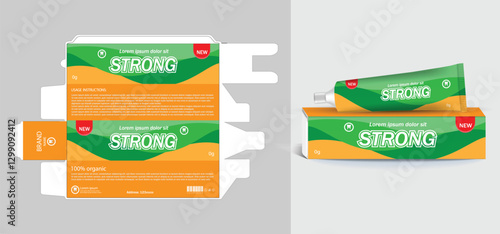 Toothpaste box and tube with template Box packaging design Level packaging design Tube packaging design 3D illustration vector file.