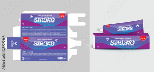 Toothpaste box and tube with template Box packaging design Level packaging design Tube packaging design 3D illustration vector file.