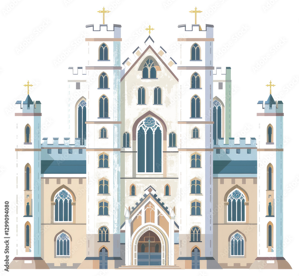 Fototapeta premium A detailed illustration of a large church building with spires