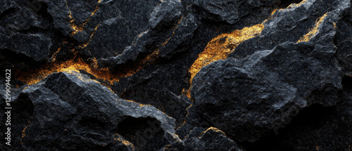 Seamless luxurious rough raw black lava rock background texture, Tile able natural dragon stone or obsidian cave wall repeat pattern, rock texture and pattern, design template, wallpaper, abstract art