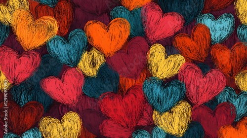 Vibrant Hand-Drawn Hearts Seamless Texture