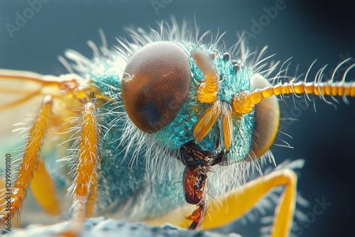Close-up View of a Fly Showcasing Intricate Details of Its Anatomy in Black a...