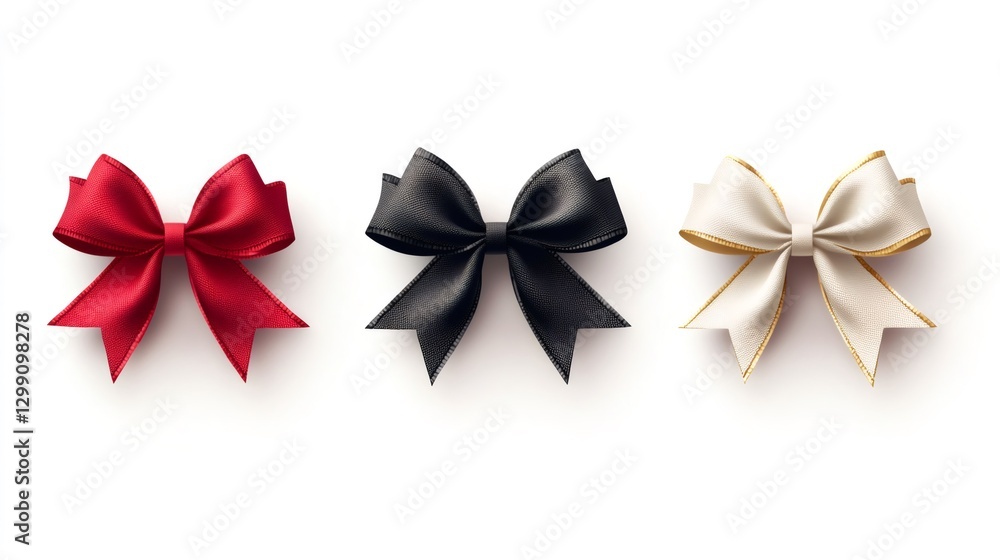 Red, black and white ribbon bows isolated on white background Red, black and white ribbon bows isolated on white background