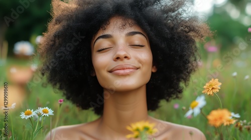 Joyful Woman Smiles in a Sunny Field Filled With Flowers During Golden Hour