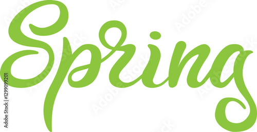 Spring - beautiful hand lettering, green letters. Seasons - emblem for template or postcard.