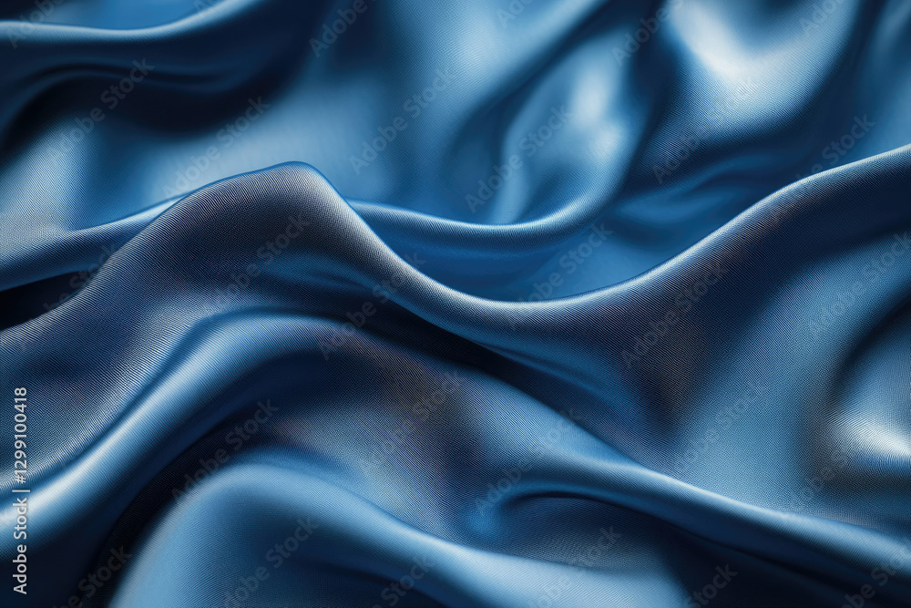 Fototapeta premium Draped blue silk fabric, smooth texture, luxurious and elegant folds.
