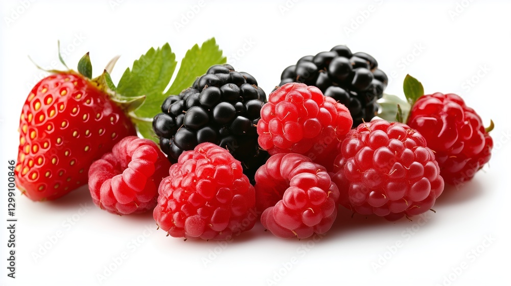 Vibrant Berry Medley: An appetizing close-up captures a vibrant arrangement of fresh raspberries, juicy blackberries, and ripe strawberries. Vibrant Berry Medley: An appetizing close-up captures a vibrant arrangement of fresh raspberries, juicy blackberries, and ripe strawberries.