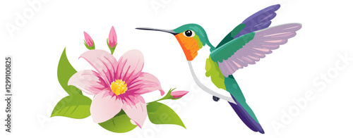 In the heart of the hummingbird, white flowers flutter and bloom