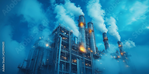 chemical plant with towering tanks, pipes, and steam, highlighting the complexity of industrial chemistry photo