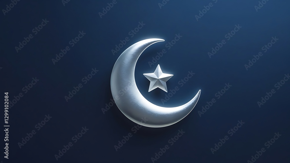Silver crescent moon and star against a dark blue background, simple, elegant, and perfect for Ramadan-themed graphics.
Silver crescent moon and star against a dark blue background, simple, elegant, and perfect for Ramadan-themed graphics.