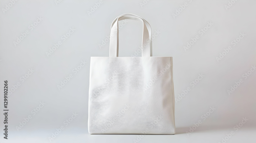 White Tote Bag With Pattern Isolated Against Soft Gray Background White Tote Bag With Pattern Isolated Against Soft Gray Background