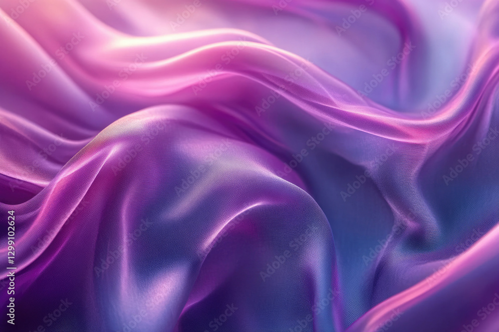 Obraz premium Close-up of luxurious, iridescent purple and pink silk fabric with soft, flowing drapes.