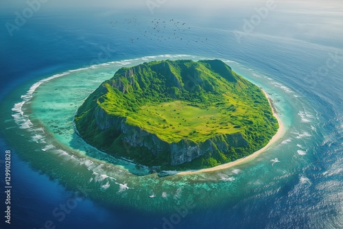 Breathtaking View of a Remote Island Surrounded by Turquoise Waters and Vibra...