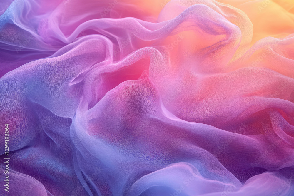 Fototapeta premium Abstract image of pastel-colored sheer fabric with soft, flowing folds and a dreamy aesthetic.