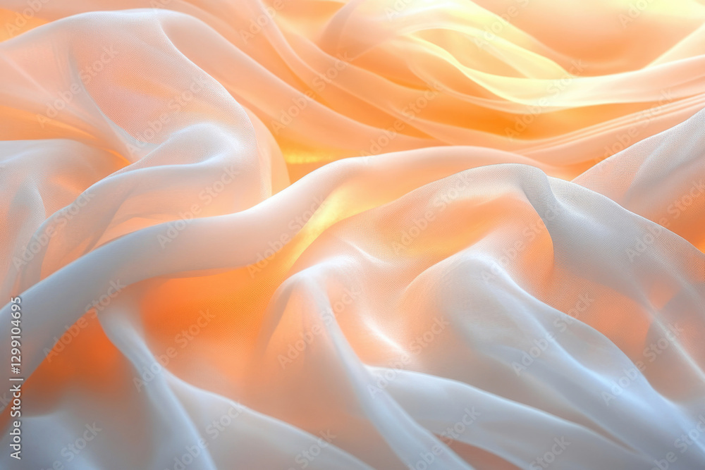 Obraz premium Soft, flowing white fabric illuminated by warm, golden light, creating a luxurious and elegant texture.