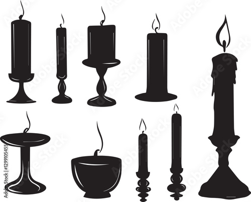 Candlestick with candles set black and white 