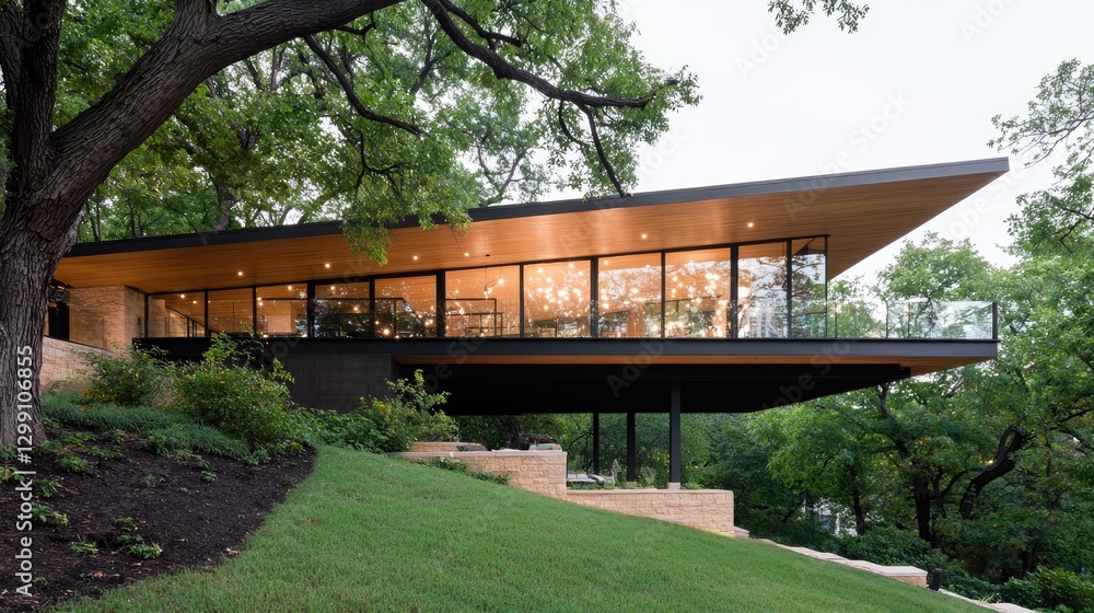 Modern Elevated Home on a Hillside, Relaxing Interior View Modern Elevated Home on a Hillside, Relaxing Interior View
