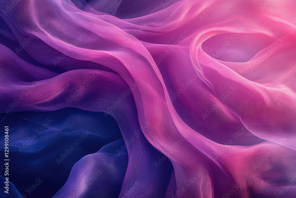 Obraz premium Draped purple and pink sheer fabric, creating soft, flowing waves of color.