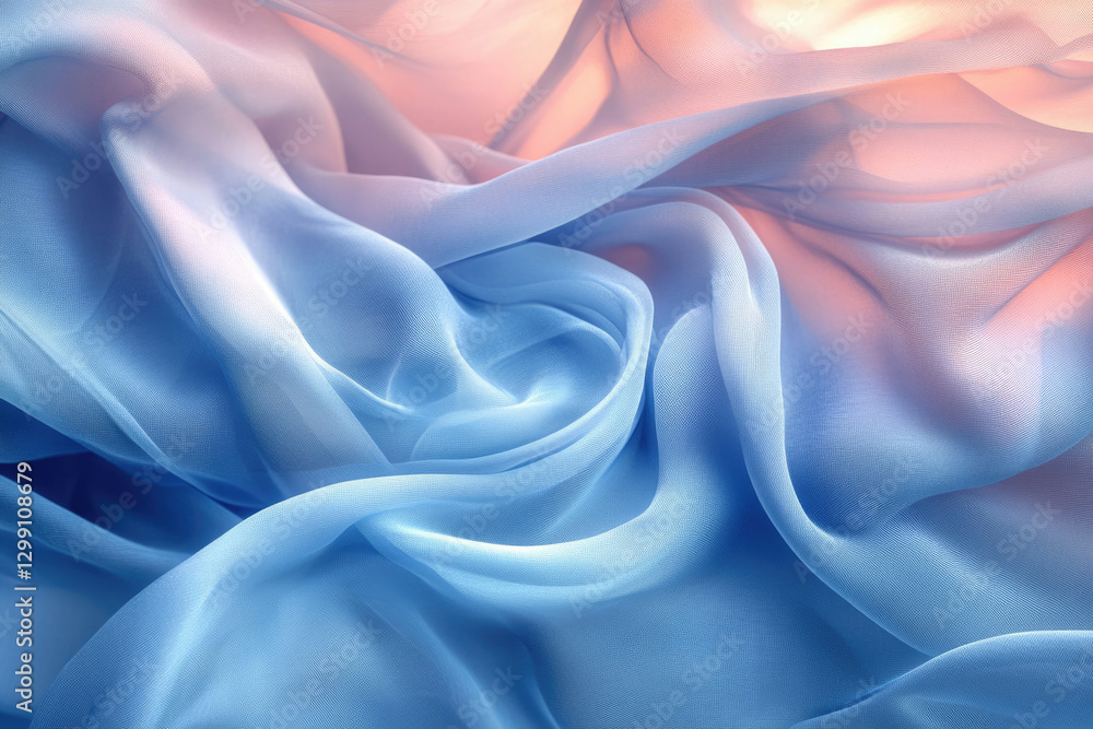 Draped light blue chiffon fabric with subtle ombre effect, showcasing its soft texture and elegant folds. Draped light blue chiffon fabric with subtle ombre effect, showcasing its soft texture and elegant folds.