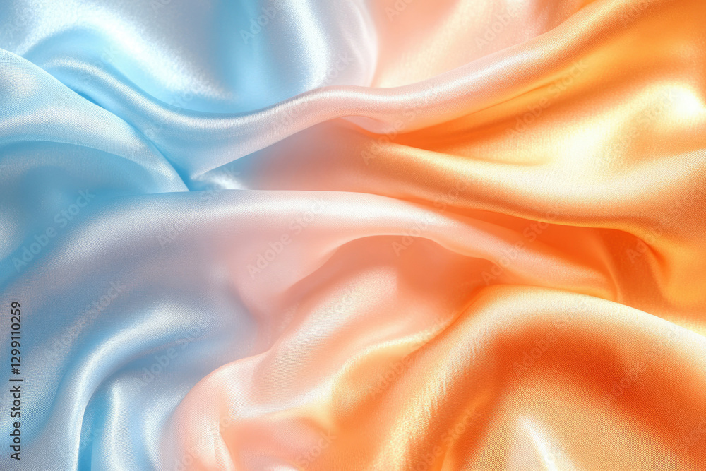 Obraz premium Soft, flowing pastel blue and orange silk fabric, creating a dreamy, ombre effect.
