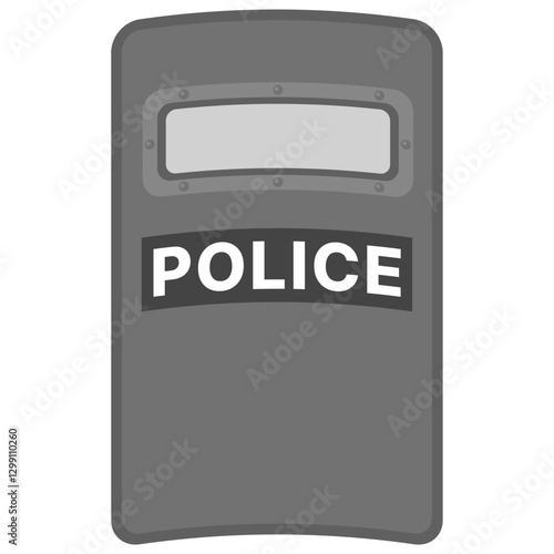 Gray police riot shield suitable for security and law enforcement concept designs. Ideal for posters, websites, and educational materials.