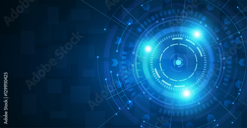 Target focus on blue background. Technology vision, digital business.