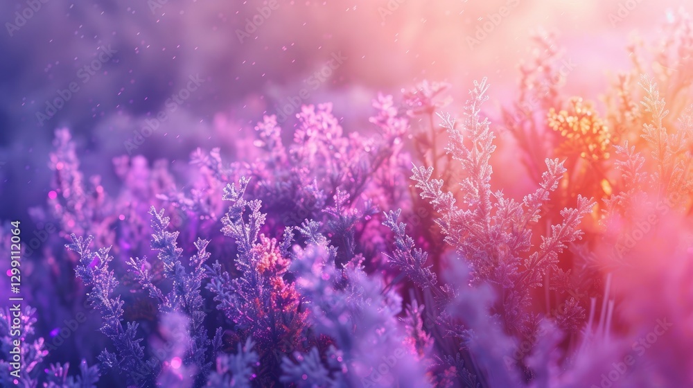 Dreamy lavender field with soft lighting and a magical ambiance Dreamy lavender field with soft lighting and a magical ambiance