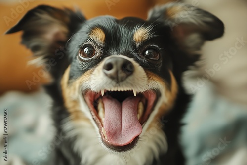 Border Collie Joyfully Yawning Against a Dark Backdrop With Intense Expression