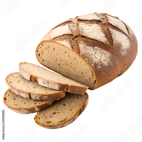 Rustic Artisan Rye Bread Loaf with Sliced Pieces, Isolated on transparent Background

