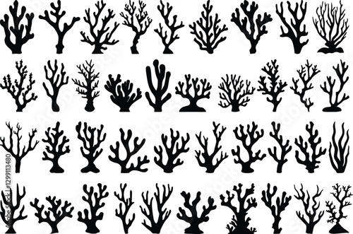 Sea coral silhouette vector illustration isolated on transparent background