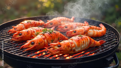 barbecue grilling seafood food digital paint art photo