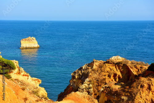 walking path with breathtaking views through the coast from porches to benagil caves lagoa algarve portugal