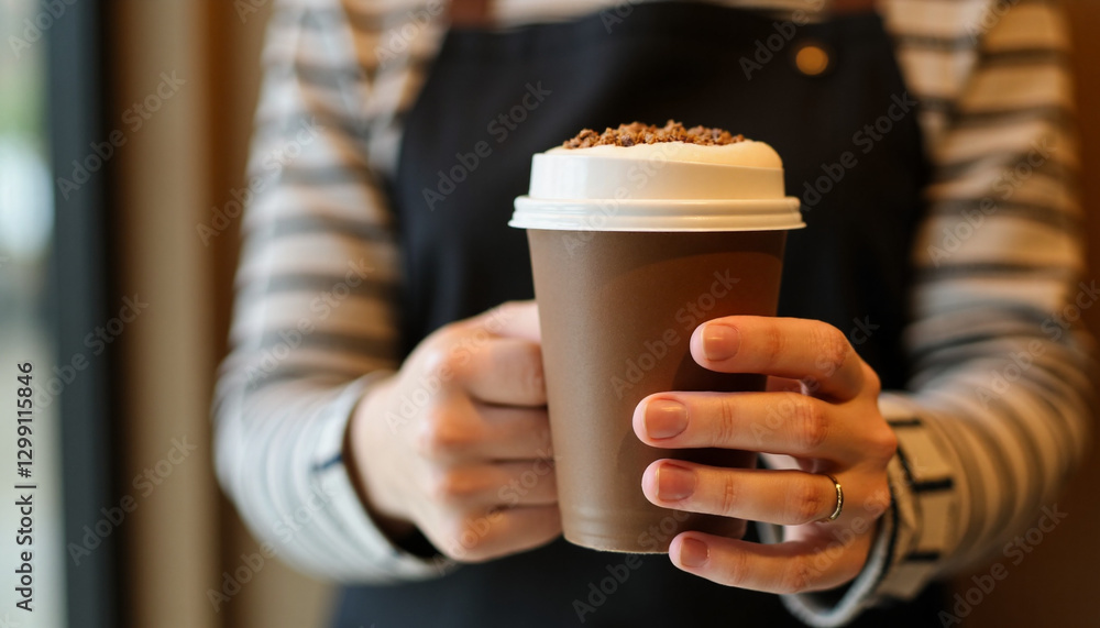 Person holding coffee cup with whipped cream indoors Person holding coffee cup with whipped cream indoors