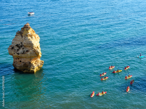 walking path with breathtaking views through the coast from porches to benagil caves lagoa algarve portugal