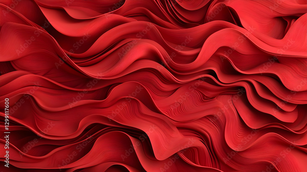 Obraz premium Abstract Red Wavy Texture with Digital Rendered Surface and Dynamic Light