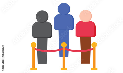 Three abstract people standing behind barrier