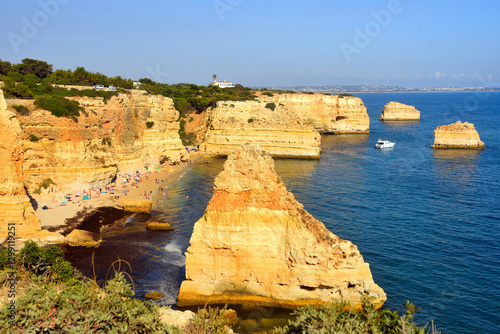 walking path with breathtaking views through the coast from porches to benagil caves lagoa algarve portugal