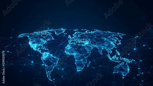 Wallpaper Mural Digital Blue World Map Illuminated With Connected Dots Represents Global Network Torontodigital.ca