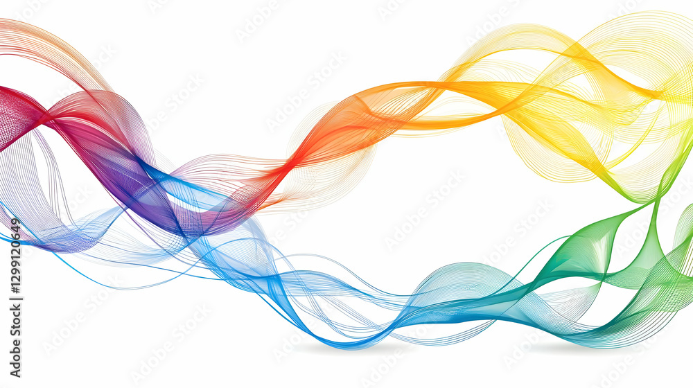Abstract Colorful Wavy Lines Flowing Across White Background Displaying Energy and Movement Abstract Colorful Wavy Lines Flowing Across White Background Displaying Energy and Movement