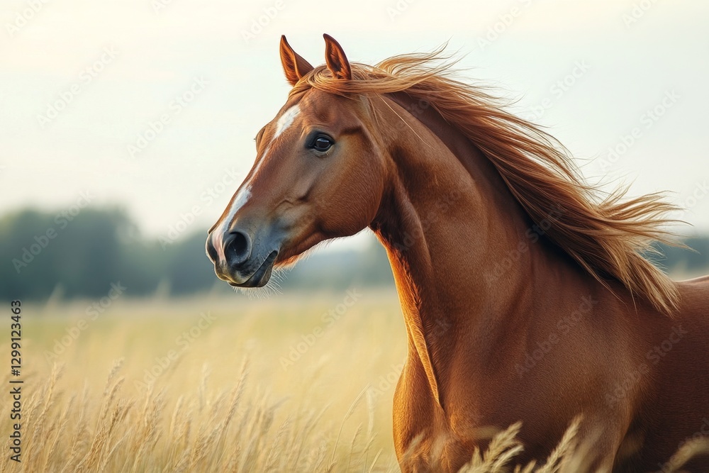 Obraz premium Chestnut Horse in Golden Field